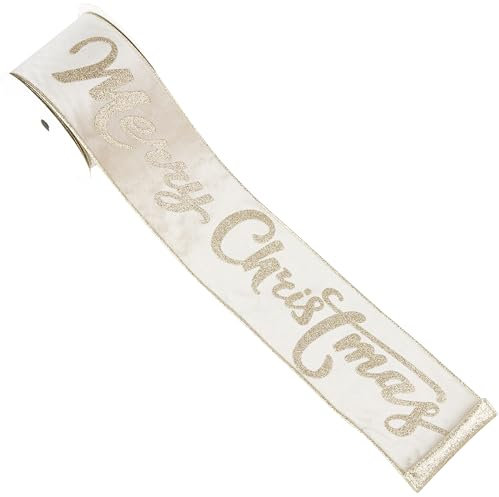 LIZLOVESS Nastro in velluto color oro champagne, con scritta Merry Christmas, 10,1 cm x 9,1 m, per decorazione dell'albero di Natale, striscioni in velluto per decorazioni per la casa, ghirlande