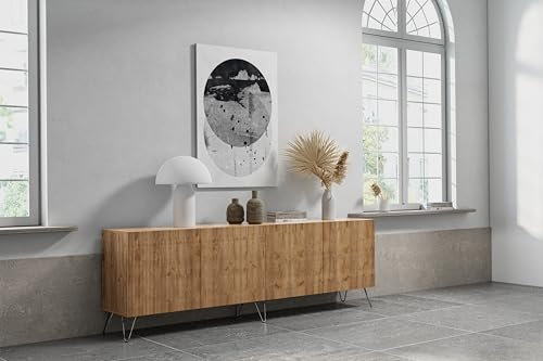 Wuun® Somero Sideboard Highboard SDF5 Haarnadel Chrom / 240cm B:(2x120) H:78cm T:40cm I Eiche Lamellen