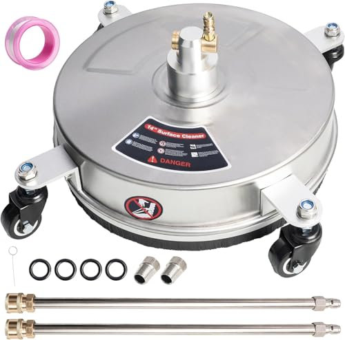 Hanured® 14 Idropulitrice per superfici, Pulitore per superfici in acciaio inox con 4 ruote, 2 prolunghe, per cemento, patio, terrazza, Connettore rapido da 1/4”, 4000 PSI