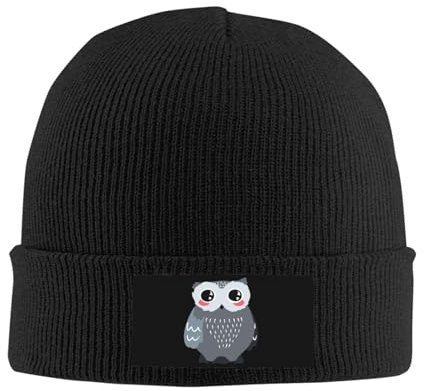 zerosevenee Unisex Beanie für Damen und Herren mit Bündchen, einfarbig, Strickmütze, Winter, weich, warm, Beanies, Mützen, Scheue Eule, Grau, Einheitsgröße