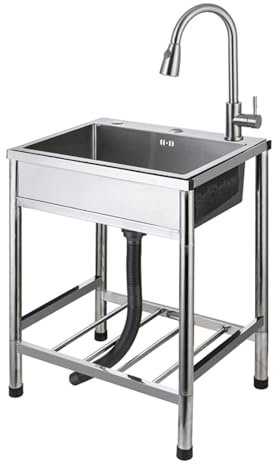 Fregadero comercial de acero inoxidable para garaje, lavandería, restaurante, 60 x 45 cm (profundidad)