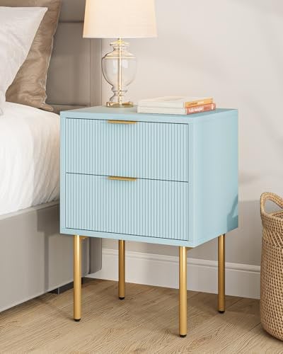 HEYZOEY Nachttisch, Nachtschrank mit 2 Schubladen, Modern Nachtkästchen, Boho Nachtkommode für Schlafzimmer, Wohnzimmer, Blau