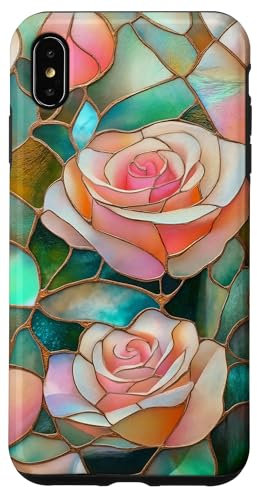 Coque pour iPhone XS Max Coque Téléphone Roses Faux Vitrail Élégante
