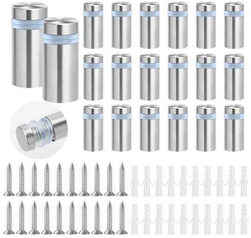 20 Pcs Standoff Fixings, Advertising Nails 12 × 25mm, Sign Standoff Screws, Silvery Standoff Wall Fixings With Screws And Plug, Stainless Steel Advertising Bolts Nails For Fixing Signboards