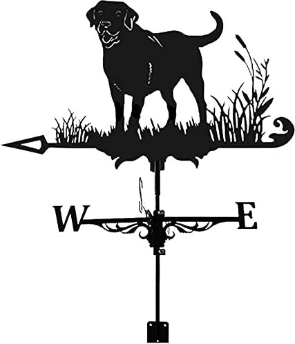 Girouette avec flèche en acier inoxydable satiné noir pour retriever - Indicateur de direction du vent - Piquet de jardin - Outil de mesure