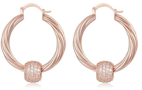 5mm Gold Hoop Rose Gold Earrings With Clear Stone Disco Balls, 35mm, 25g, Gold Plated - Bling King London