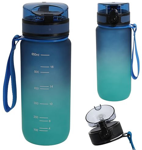 Cepewa Trinkflasche 650ml Sport | PET PP PE 7x24cm grün blau Farbverlauf | Sportwasserflasche Handschlaufe Sieb BPA-frei (grün/blau, 650ml)