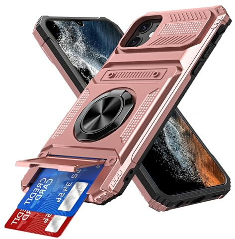 IMEIKONST Card Holder for iPhone 11 Case with Stand, Rose Gold TCKB | Military Grade Drop Protection, Magnetic Ring Kickstand, Anti-Slip Shockproof Cover, Heavy Duty Rugged PC Back