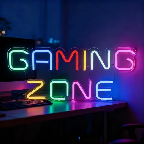 DAJASD Gaming Zone Neon Sign, 32x14CM Colorful LED Gaming Neon Light for Wall Decor with Switch, USB Power Personalised Gaming LED Lights for Game Room, Game Zone, Bedroom, Gifts for Gamers