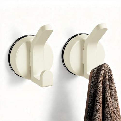 Drenky Doble Gancho Ventosa, 2 Piezas Ganchos de Succion Sin Taladro Toallero Ventosa Reutilizable Percha Baño Para Colgar Toallas, Abrigos, Sombreros, Llaves, Blanco