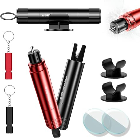 CIANBIFN 2 Piezas Rompe Cristales y Cinturones, 2 en 1 Rompe Cristales Coche, Martillo de Seguridad del Coche con el Retenedor para Coches, Autobuses,Taxi y Otros Vehículos (Negro+Rojo)