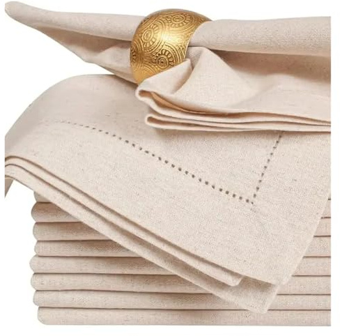 Leinen Servietten 12 Stück Flachs-Leinenservietten, Leinenservietten Mit Hohlsaum, Leinenservietten, Waschbare Flachsstoffservietten(Natural 45X45cm)