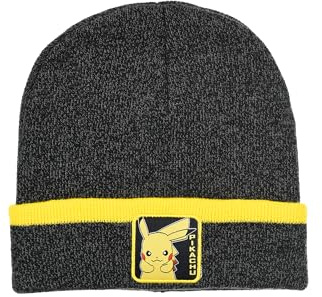 Pokémon Mütze Kinder Jungen – Pikachu Beanie mit Umschlag – Warme Wintermütze aus Strick