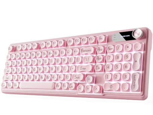 EWEADN Tastiere wireless V102, tastiera da gioco con schermo di visualizzazione e manopola multimediale, retroilluminazione RGB personalizzata, Tri-Mode BT5.0/2.4GHz/tastiera cremosa a membrana