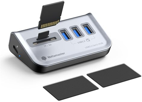 Yottamaster USB Hub mit SD Kartenleser, 5-in-1 USB 3.0 Hub, 3 USB-A 3.0, USB Verteiler mit SD/TF Card Reader, 2-IN-1 50cm USB-C/A Kabel für iMac, MacBook, Mac mini