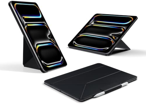 pitaka Hülle für iPad Pro 13 M5/M4 mit Standfunktion Folio 3 Schwarz | Ultraleichte Business Hülle für iPad Pro 13 2025/2024 5-Wege Magnetständer mit Stifthalter für Zeichnen PU Leder