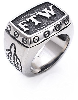 LOPEZ KENT Schmuck Herren Edelstahl Biker Ringe,FTW für der Gewinn,Schwarzes Silber,Größen 54 (17.2) - 70 (22.3)