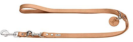 HUNTER verstellbare Hundeführleine aus Leder, Farbe: natur, besonders belastbar, 3-fach verstellbar, mit Leder-Schlüsselanhänger, Made in Germany, Größe: 16/200