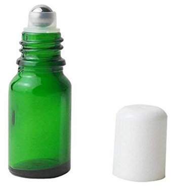 VASANA Lot de 3 flacons vides rechargeables en verre vert pour huiles essentielles, échantillons de produits cosmétiques, pots avec boule en métal et bouchon blanc pour huiles essentielles, parfum