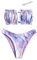 ZAFUL Damen Bikini Set, Tie-Dye-Druck schulterfrei Bandeau mit Kordelzug & Rüschen High Cut Bademode (Tie-Dye 3, S)
