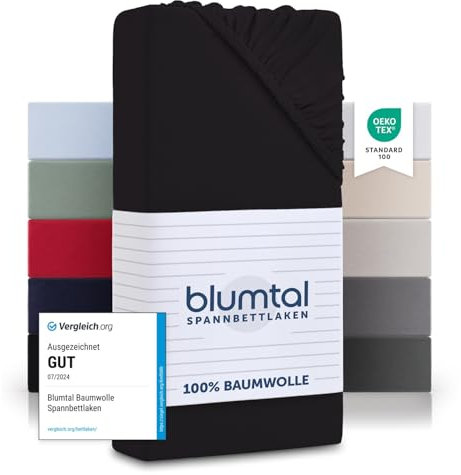 Blumtal® Basics Spannbettlaken Topper 180x200cmJersey im 2er Set - Bettlaken 180x200cm aus 100% Baumwolle -Oeko-TEX zertifiziertes Spannbetttuch 180x200 - Spannbettlaken 180x200cm Topper - Schwarz