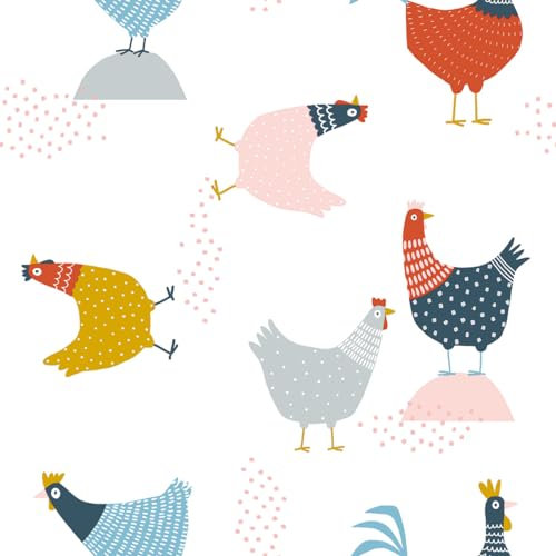 PVC Tischdecke Henne weiß bunt Amazon Wachstuch • Eckig • Länge & Breite wählbar • abwaschbare Tischdecke • Hahn Huhn Gockel Cocotte, Größe:140 x 100 cm