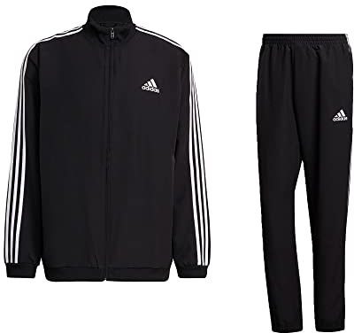 Adidas M 3S WV TT TS, Tuta da Ginnastica Uomo, Top: Nero/Bianco Fondo: Nero/Bianco, S