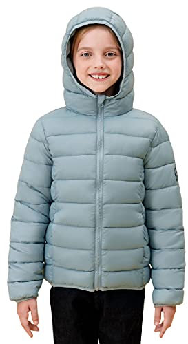 SOLOCOTE Abrigos de Invierno para Niños y Niñas Chaqueta Acolchada Ligera Resistente al Agua y al Viento Plegable con Capucha para Niños Grisazul 8 años