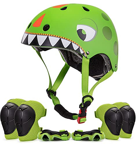 Skaterhelm Fahrradhelm mit Knieschoner Set für 2 bis 6 Jahre Jungen und Mädchen | Leicht Mikroschalen Kinderhelm Knie Pads Schutz Protektoren für Laufrad Skateboard Motorrad Sport…