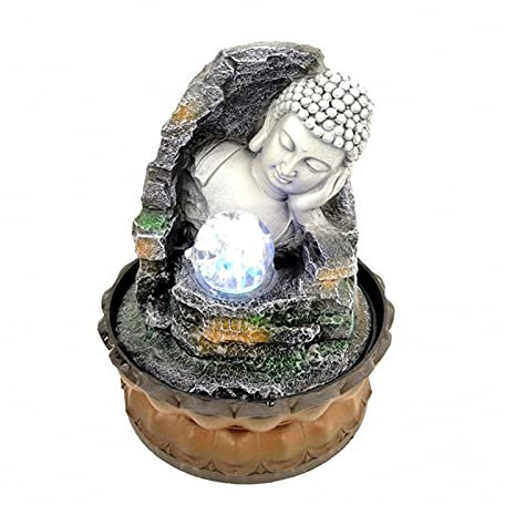 zxb-shop Water Fountain Desktop Ornament Home Led Water Fountain Ornaments Zen Lotus Base Sleeping Buddha Home and Garden Feng Shui Crafts Creative Waterscape Zen Meditation Fountain Crafts