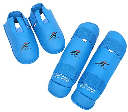 F Fityle Protège-Tibias Protège-Jambes Protège-Tibias Coussinets de Cheville élastiquée pour Pied et Martial Karaté boxeo en tailandia Thai Kickboxing, Bleu, M