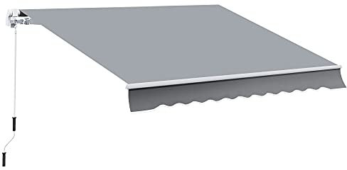 Outsunny Tenda da Sole 4x2.5 m con Braccio Avvolgibile, Tenda Parasole da Esterno a Manovella in Alluminio e Tessuto Poliestere 280g/㎡, Protezione UV, per Giardino, Balcone e Terrazza, Grigio