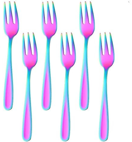 Tuoservo Dessertgabeln aus Edelstahl 18/10, Kuchengabeln, 10 Stück, Kuchengabeln in 5 Farben, kleine Teegabeln, kleine Mini-Gabeln für Vorspeisen, Länge 13,6 cm (5,35 Zoll) (6 Regenbogen)