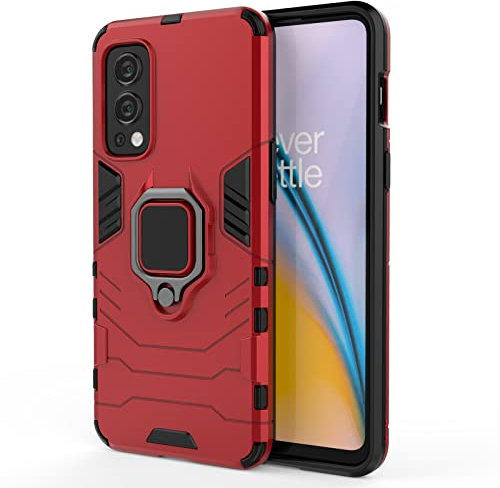 Max Power Digital Coque pour Oneplus Nord 2 Housse Antichoc avec Anneau Rotatif Aimant Etui Magnétique Rigide Dure Armure Bague Support Armure Renforcée (Oneplus Nord 2, Rouge)