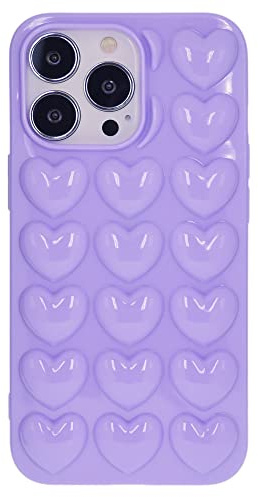 DMaos for iPhone 13 Pro Case for Women, 3D Pop Bubble Heart Kawaii Gel Cover, Cute Girly for iPhone13 Pro 6.1 inch - Lavender