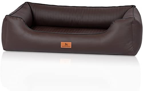 Knuffelwuff orthopädisches Hundebett aus Kunstleder Lovelock XL 105 x 75cm Braun - Abnehmbarer Bezug - leicht zu reinigen - für große, mittelgroße und kleine Hunde