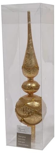 PUNTALE PER ALBERO DI NATALE IN VETRO CON PERLE ORO CHIARO 8X30 CM
