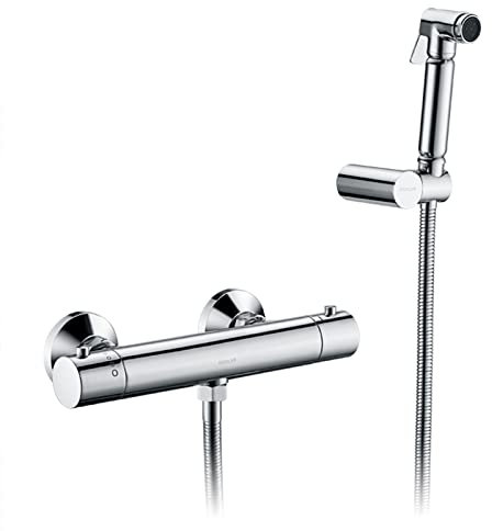 SWHC Bidet Handbrause Set, Thermostat Bidet Brause Messing Jet Spray Toilet Hochdruck Bidet Toilettensprüher Multifunktional Toiletten Bidet Sprühkopf Wandhalterung WC Sprühpistolendüse