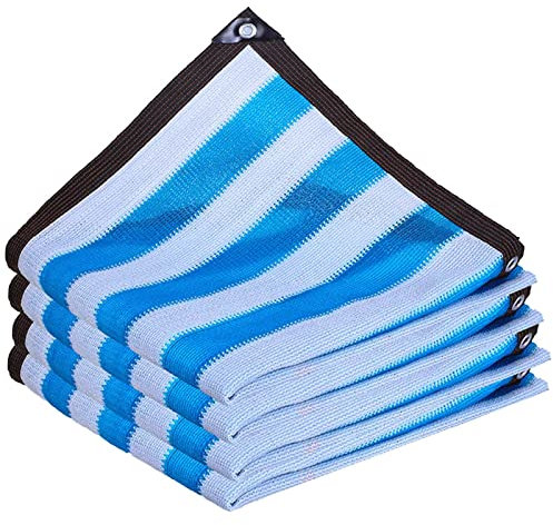 Filet D'Ombrage De Protection UV Respirant RafraîChissant Balcon Filet Jardin avec Oeillets RéSistant à La Chaleur Coupe-Vent Toile D'Ombrage. (Bleue/Blanche 12-Pin / 3m * 3m / 9.8ft * 9.8ft)