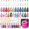 beetles Nail Art Gel Liner Polish 12 Colours Reflective Glitter Gel Nail Polish, Gold Silver Pink Blue Purple Brown Black Gel Kit Soak Off Uv Nail Art Design Set, DIY Manicure Gifts for Women