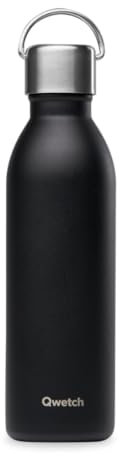 Qwetch - Matt Bouteille Isotherme Active Noir 600ml - Gourde avec Anse Inox Recyclé - 24h Froid et 12h Chaud - Etanche, Sans BPA & Compacte