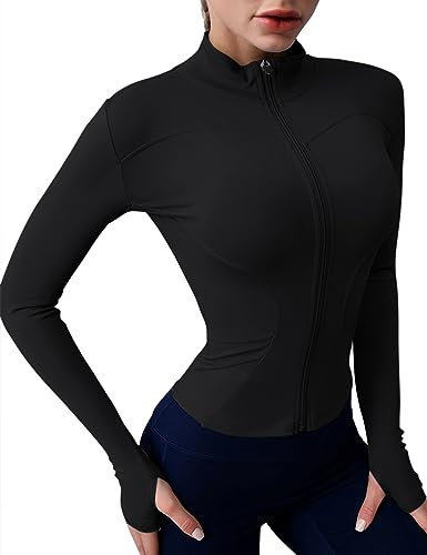 Rapbin Womens Long Sleeve Gym Tops T-Shirts Workout Yoga Running T-Shirt Lightweight Fitness Sports Tee with Thumb Holes Style 2-Black M