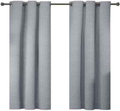 Ystyle Tenda oscurante 100% effetto lino, tenda termica isolante anti freddo e calore, 2 pezzi, 117×137 tenda fonica anti rumore, tende moderne camera da letto casa soggiorno con occhielli, grigio