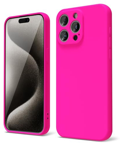 oakxco for iPhone 15 Pro Max Phone Case Liquid Silicone, Neon Bright Solid Color, Thin Slim Soft Rubber Gel Matte TPU Plain Simple Cover for Women Girl Cute, Hot Pink Fuchsia