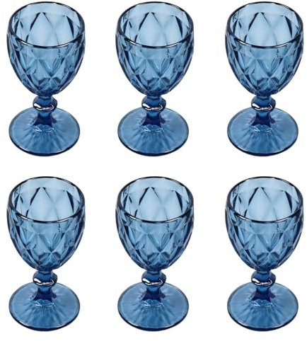 Set di 6 Bicchieri da Vino, Splendido Corpo della Tazza, Fondo Ispessito, Bocca Arrotondata, Calici in Vetro Blu per Feste, Matrimoni, Anniversari