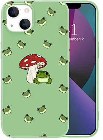 MAYCARI Funny Mushroon and Frog Phone Case for iPhone 11, Green Liquid Silicone Girly Cases,Cartoon Soft Gel Rubber Full-Body Protective Microfiber Lining Shockproof Cover for Boys, Women, Men