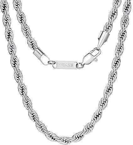 VEXXS Goldkette Herren Kordelkette,18 Karat Vergoldet 3/5mm Edelstahl halskette Herren Kette,Goldkette für Herren Damen Männer Jungen, Schmuck Geschenk,46-66cm