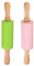 sourcing map Mattarello in silicone per cottura da 22,9 cm, con manico in legno, antiaderente, mattarello piccolo rullo per impasto, pizza, pasticceria, fondente, cucina, verde e rosa