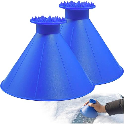 Magischer Eiskratzer für Auto Windschutzscheibe - 2 Pack Kegel Magic Auto Eiskratzer mit Trichter, Runder Schneeschaber Blau Enteiser Schnee Entfernung Werkzeug für Bus LKW Auto als Geschenk