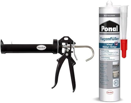 Ponal Vinyl Design-Beläge Fugenfüller Mittelgrau, hochelastische Fugenmasse, wasser- und silikonfreie Dichtmasse (1x395ml) Kartusche & Pattex Profi Metall Kartuschenpistole